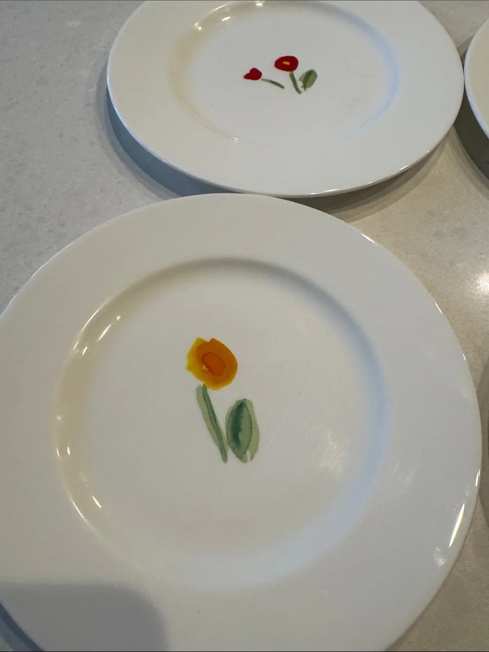 Crate&Barrel Anna artistry bone china Dessert Plates with Yellow Red Floral 4 pc